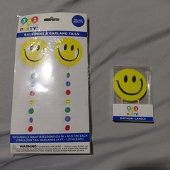 321 Party Smiley Face Balloons & Garland Tails, Birthday Candle Party Set NEW