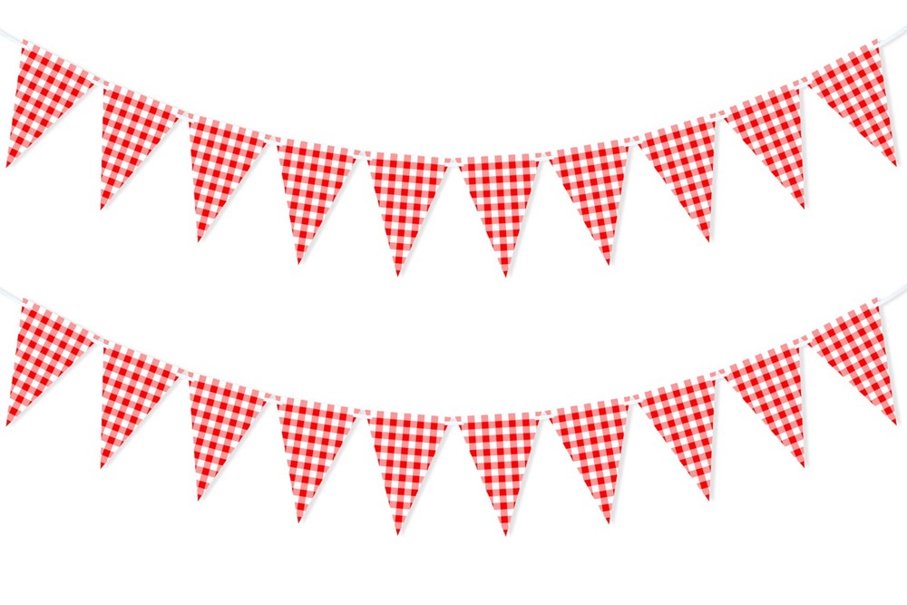 2 Pieces Red and White Checkered Banner, Double Sided Red Gingham Pennant Ban…