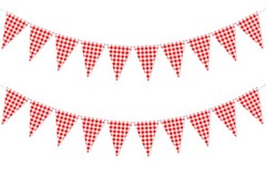 2 Pieces Red and White Checkered Banner, Double Sided Red Gingham Pennant Ban…