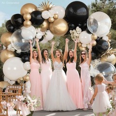 Black Gold White Balloons Arch Kit, 128pcs Black White Sand Cream Chrome Gold…