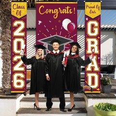Maroon and Gold Graduation Porch Sign Decorations Calss Of 2026 3Pcs Maroon C…
