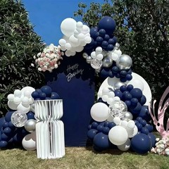 Navy Blue and Silver Confetti Balloons 50 pcs, 12 inch White Pearl and Silver