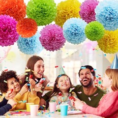 12 PCS Tissue Paper Pom Poms Flower Ball Party Decorations Fiesta Colorful