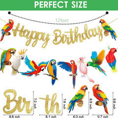 Tropical Parrot Birthday Banners Parrot Happy Birthday Paty Decoration Brids Cut