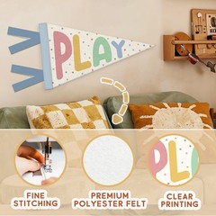 Playroom Decor, Pastel PLAY Wall Pennant Flag Felt Banner, Pastel Playroom Wa…