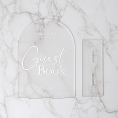 Frosted Arch Acrylic Wedding Sign- 5″x7″ Please Sign Our Guestbook Sign and B…
