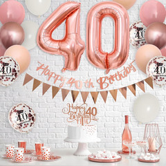 40Th Birthday Decorations Retro Pink Rose Gold,40Th Birthday Balloons,Happy 40Th
