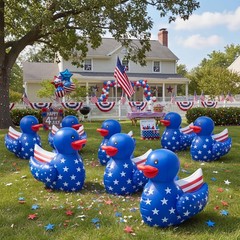 Hungdao 8 Pack Patriotic Inflatable Decoration Duck Pool Floats 16 Inch Large…