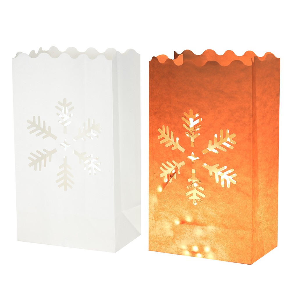 White Paper Luminary Bags, 10 Pcs Snowflakes Flame Resistant Candle Bags