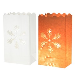 White Paper Luminary Bags, 10 Pcs Snowflakes Flame Resistant Candle Bags