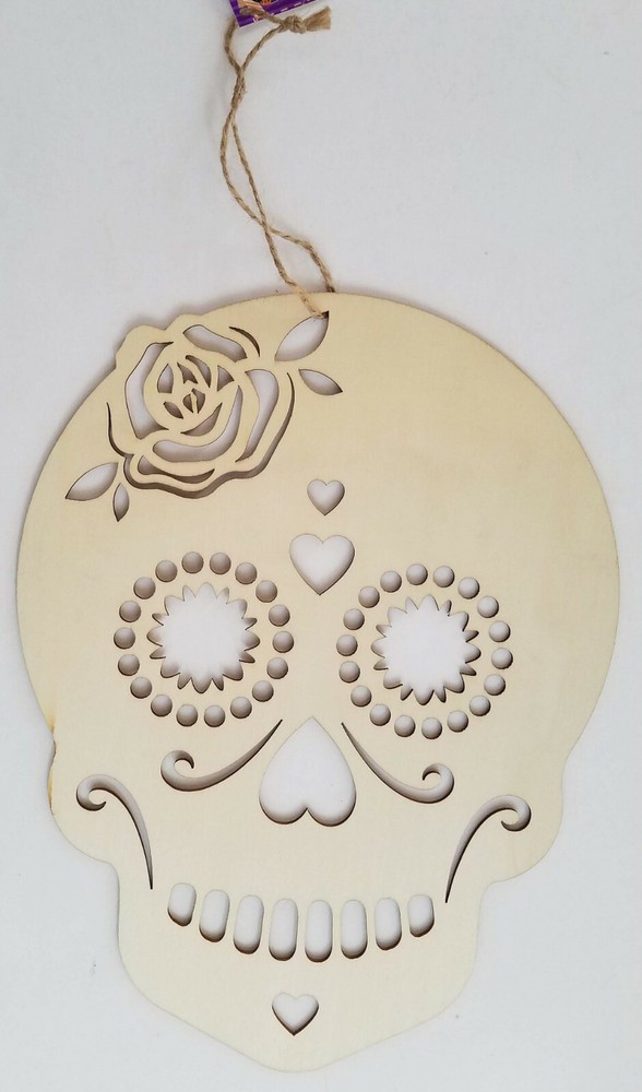 Halloween Day of the Dead Skull Sign Decorations 12”Hx9”W, Select: Rose or Hat
