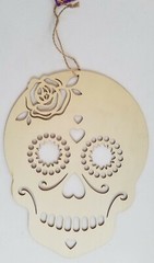 Halloween Day of the Dead Skull Sign Decorations 12”Hx9”W, Select: Rose or Hat