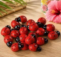 50-PC Wooden Red Black Lady Bugs 1/2″L Self-Adhesive Hand-Painted Decor #964