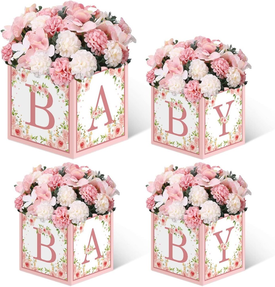 Pink Baby Shower Boxes Decorations 4 Baby Shower Centerpiece Boxes Gender Reveal