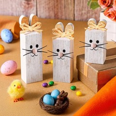 3 PCS Easter Table Decor Bunny Wooden Tiered Tray Decor Rabbit Centerpiece