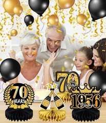 70th Birthday Decorations Set 9PCS Table Centerpieces Black Gold