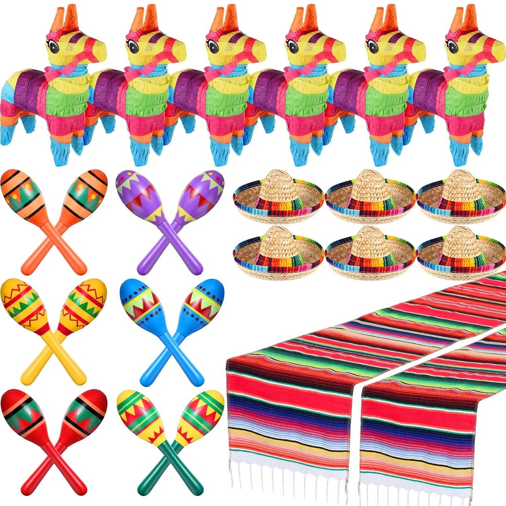 26 Pcs Mexican Decor Fiesta Decorations Include 6 Donkey Pinatas 12 Large Fie…