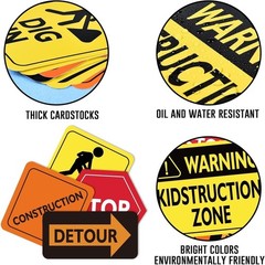 Construction Party Supplies for Boys – 12 Piece Set with Truck Signs & Cutouts
