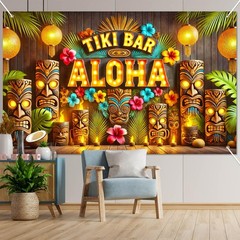Tiki Aloha Hawaiian Party Decorations Backdrop 71 x 43 Inch