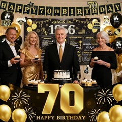 70th Birthday Decorations for Men Black Gold, 37PCS 70th Birthday Party Supplies