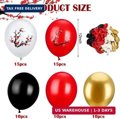 Jenaai 60 Pcs Hibachi Party Decorations Red White Black Gold Hibachi Balloons 12