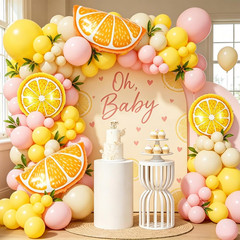 146Pcs Lemon Balloon Arch Garland Kit,Pink and Yellow Balloon Arch Kit with Lemo