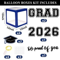 Navy Blue Graduation Decorations 2026 – 4 Balloon Boxes, 139pcs Arch Kit & Light