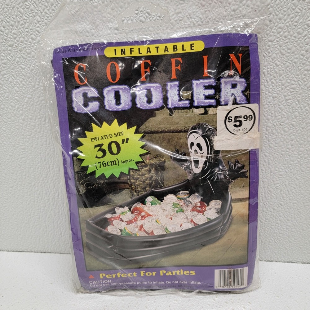 Vintage Black Coffin Cooler Halloween Inflatable Ghost 30″ / 2.5 Feet – New!
