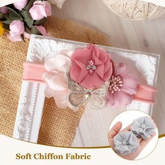 30Pcs 2″ Chiffon Flowers with Rhinestone Pearl Sewing Fabric Flowers, Gray
