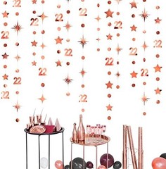 Rose Gold 22nd Birthday Decorations Number 22 Circle Dot Star Garland Streamer B