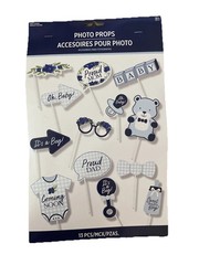 Blue Gingham, ￼Baby Shower Photo Booth Props, Its a Boy Baby Decorations 13 Pc