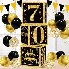 70th Birthday Decorations Boxes for Men- 3PCS Black Gold Happy 70th Birthday Bal