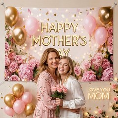 Mother Day Backdrop Banner Pink Flowers Balloon Happy Mothers Day Decorations Ba