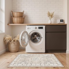 Washable 2×4 Entryway Area Rugs: Vintage Water Resistant Kitchen 2×4, Beige