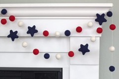 Fourth of July Garland- 6 ft String with 25 Adjustable Shapes, 1″ Felt Balls,…
