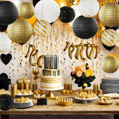 Black and Gold Hanging Paper Lanterns Decorations Graduation 2026 12Pcs Paper La