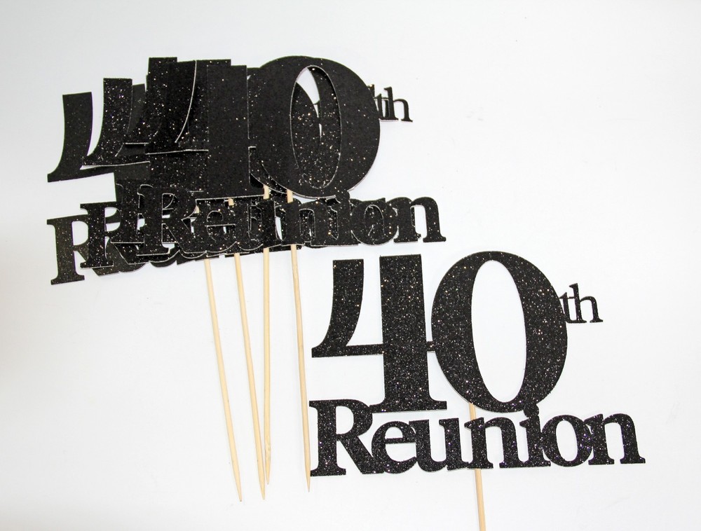 LOT (5) Black Glitter «40th Reunion» Centerpiece / Party Décor Sticks, MINT!!