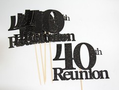 LOT (5) Black Glitter «40th Reunion» Centerpiece / Party Décor Sticks, MINT!!