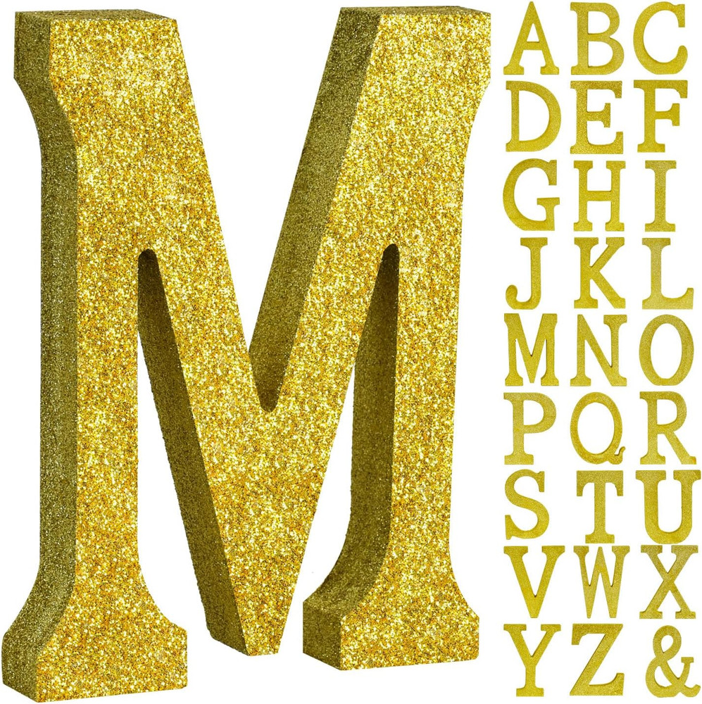 8 Inch Gold Glitter Letter M Table Centerpiece A-Z Gold Birthday Party Decoratio
