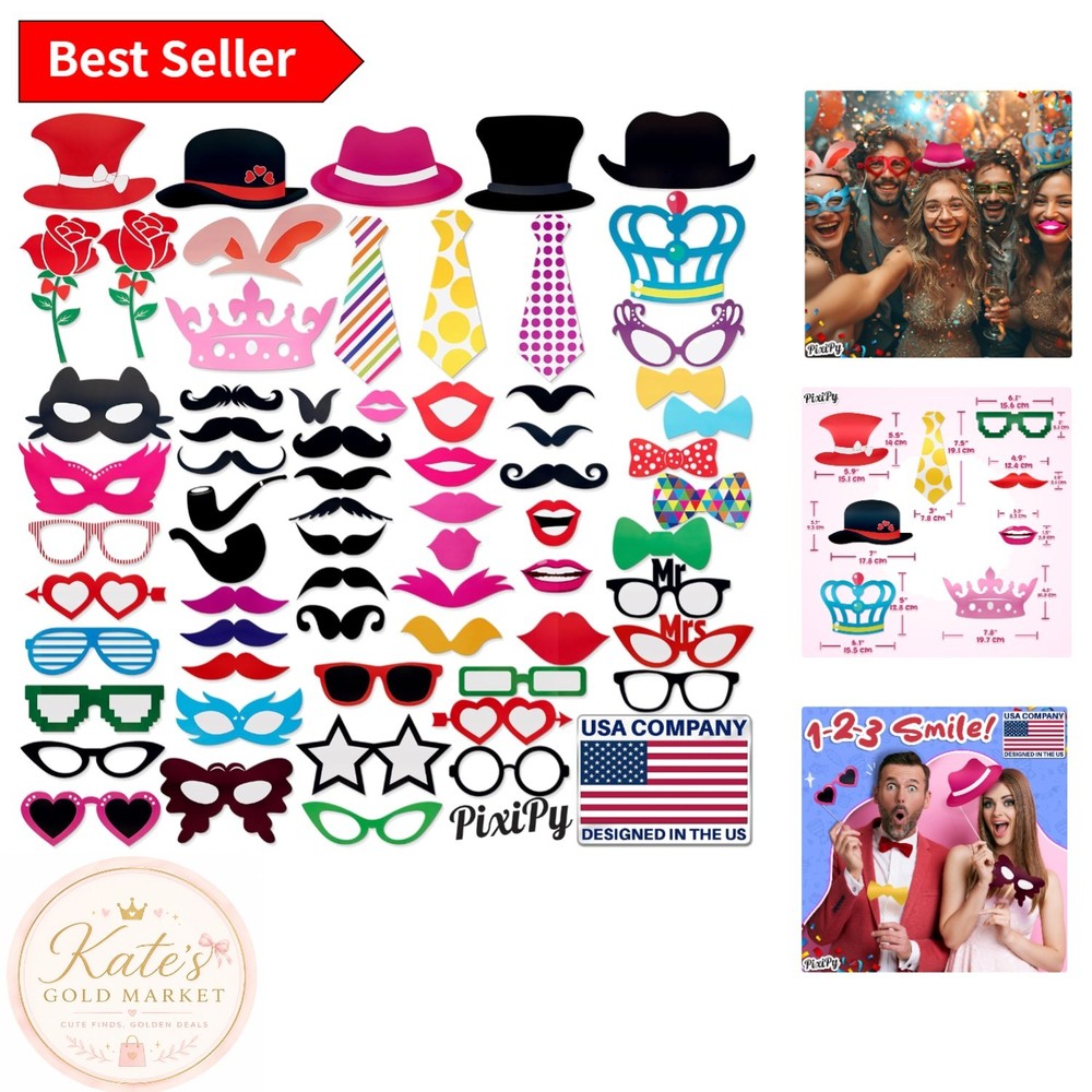 66-Piece Multicolor Photo Booth Props Kit for Unforgettable Party Moments
