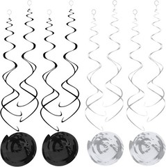 30 PCS Hanging Swirl Decorations Black Silver, Party Streamers Ceiling 24 in