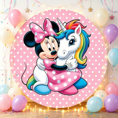 Round Backdrop Cover Minnie Mouse Happy Birthday Party Photo Background Decor