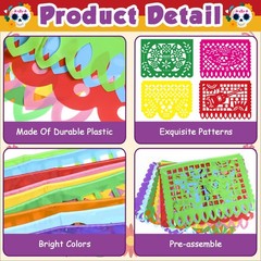 OHOME Dia De Los Muertos Decorations – Papel Picado Banner Streams Multicolor