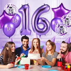 Purple 16th Balloon Decorations Set for Girls 40 Inch Large Number 16 Star Fo…