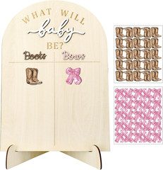 Boots or Bows Gender Reveal Decorations Baby Shower Wooden Voting Board with Sta