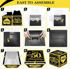 3Pcs 50Th Wedding Anniversary Decorations Boxes, Black Gold Happy 50 Anniversary