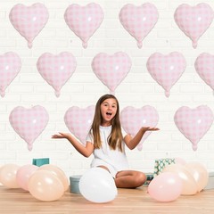 Pink White Checkered Heart Balloons, 10 Pcs Light Pink Grid Heart Shape Ballo…