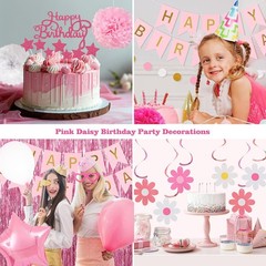 Pink Red Happy Party Decorations kits for Girls with Happy Banner, Fringe Cur…