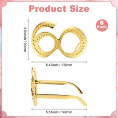 6-Pack Birthday Glasses with Rhinestones, 60th Photo Booth Props [Gold]