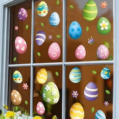 4 Sheets Double Sided Easter Window Clings, Large Eggs Multicolour